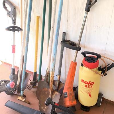Lot Of Yard Tools Shovels / Weed Eaters / Weed Sprayer