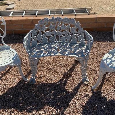 White Cast Iron Chairs And Bench