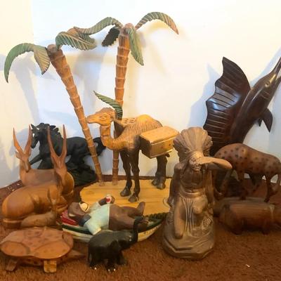 Wooden Animal Figurines And Misc 