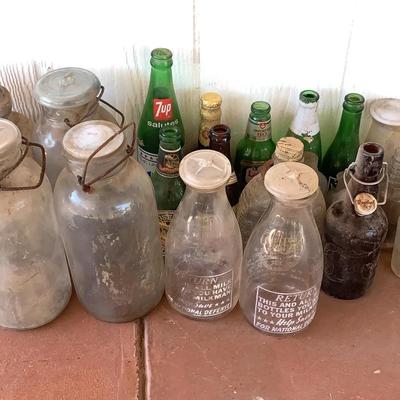 Lot Of Vintage Glass Milk And Beer Bottles 