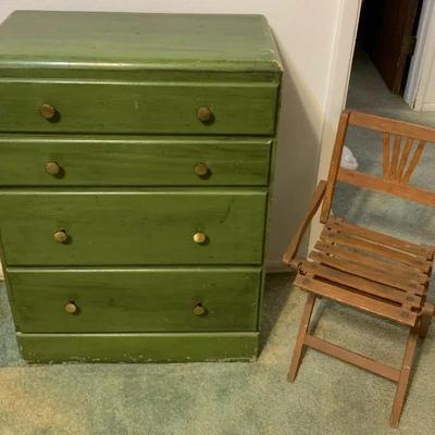 Small Dresser And Children’s Folding Chair 
