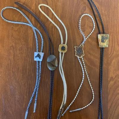 Lot A - 5 Bolo Ties - Stone And Horse Motifs