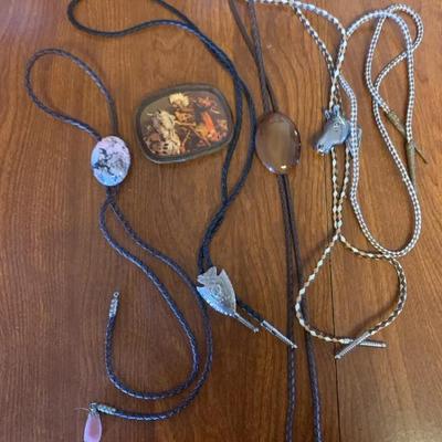 Lot B - 4 Bolo Ties and a Belt Buckle