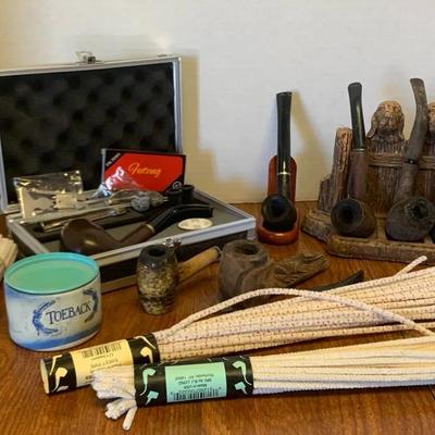 Lot Of Pipes, Holders, Cleaners, Tin