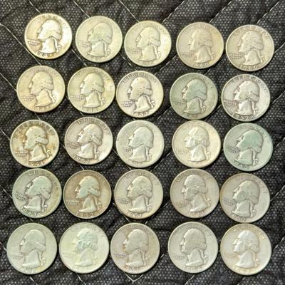 25 Silver Quarters Circulated 1