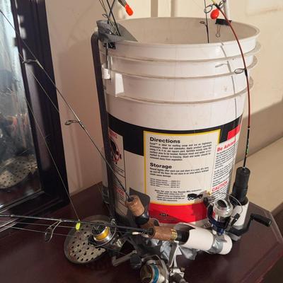 Ice Fishing Bucket With Fishing Rods