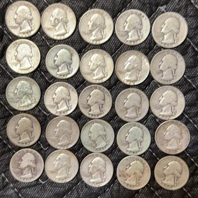 25 Silver Quarters Circulated 3