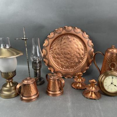 Sale Photo Thumbnail #123: Lot 139 – Solid Copper Tea Pot, Candlestick Holders & More