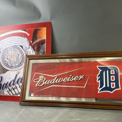 Sale Photo Thumbnail #75: Lot 91 – Budweiser Detroit Tigers Mirror & Metal Sign
