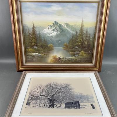 Sale Photo Thumbnail #36: Lot 52 – MCM Landscape Painting & Dick Brown #-ed Print
