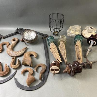 Sale Photo Thumbnail #49: Lot 65 – Rustic Hooks, Ice Block Tangs, Insulators & More