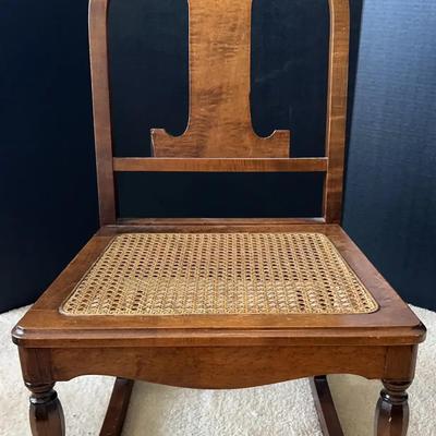 Vintage Wooden Rocking Chair with Cane Seat
