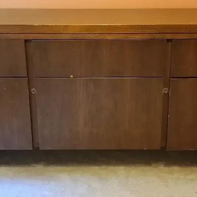 Wooden Credenza with Mid-Century Modern Appeal