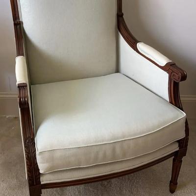 Carved Wood Accent Chair with Upholstered Seat