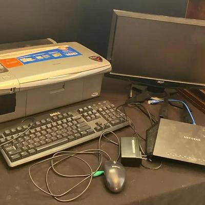 Epson Printer, Acer 21" Monitor, Netgear Router & Dell Accessories