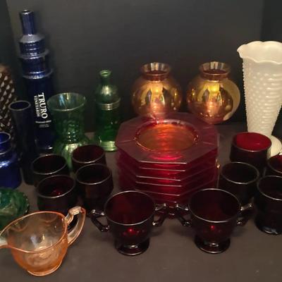 Vibrant Vintage Glassware Collection Featuring Ruby Red & Milk Glass