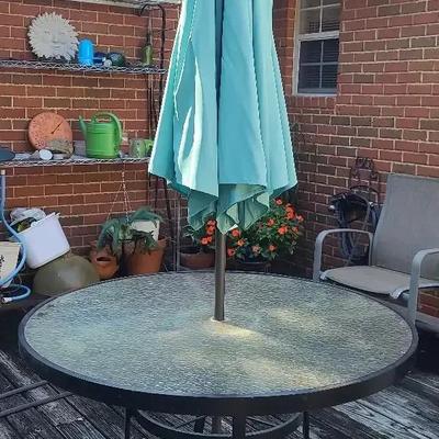 Metal & Glass Patio Table with Umbrella