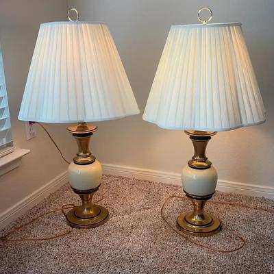 2 Ivory And Brass Lamps 