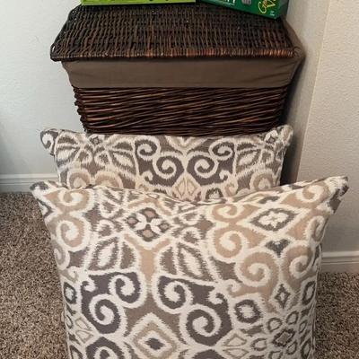 Wicker Hamper, Decorative Pillows & Light Bulbs