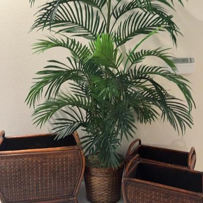 Faux Palm Plant And 3 Baskets