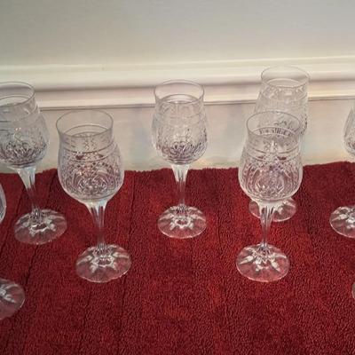 Mid Century Criss Cut Crystal Wine Glasses 