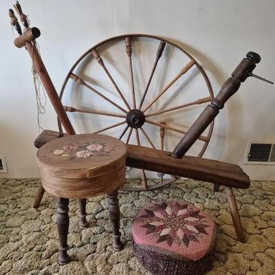 Spindle Wheel Stool Sewing Box