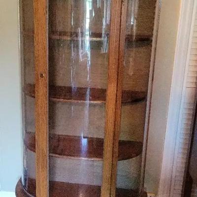 Oak and Curved Glass Curio Cabinet