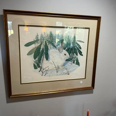 Sale Photo Thumbnail #219: Signed artist proof. "Snowshoe Hare" by Thomas Allen. 