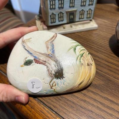 Sale Photo Thumbnail #61: Handpainted rock, signed. 