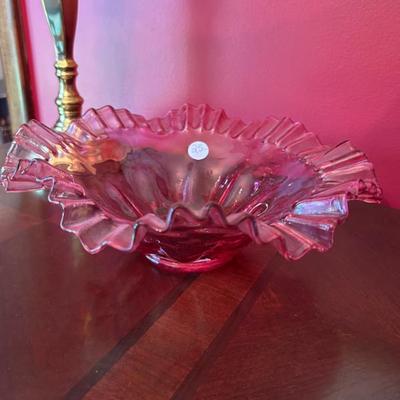 Sale Photo Thumbnail #314: Cranberry glass bowl. 