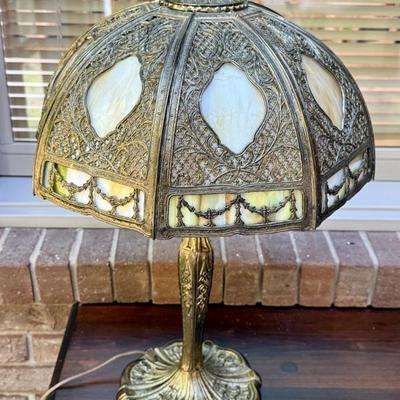 Antique Slag Glass Table Lamp 