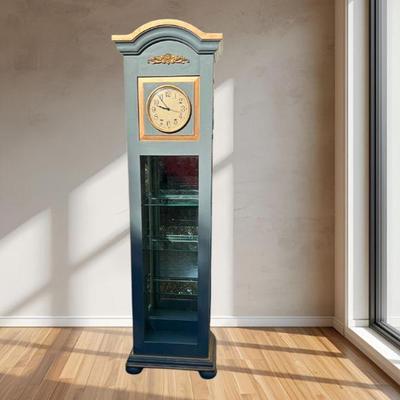 Shabby Chic Glass & Wood Lighted Display Shelf with Clock