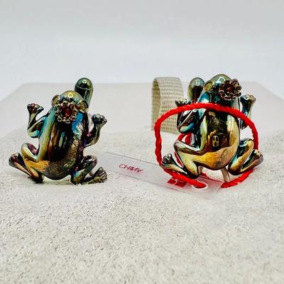 Sterling Silver 925 Frog Prince Cuff Links with 18K Gold Vermeil Crowns & Green Peridot Eyes