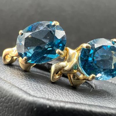 14K Gold Blue Topaz Gemstone Earrings