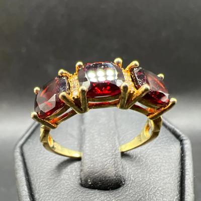 925 Garnet Ring with Diamond Accents — Gold over Sterling Silver