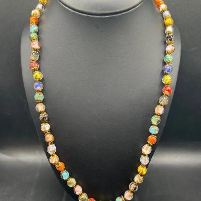 Murano Art Glass Beads Jewelry Necklace with Ultraviolet Glow