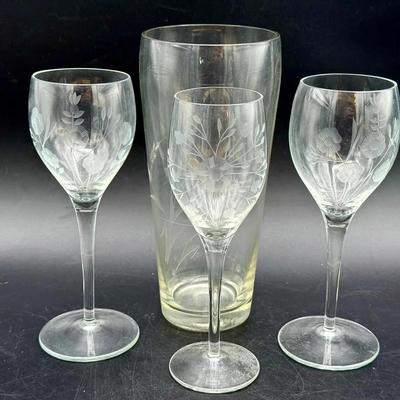 Vintage Etched Glass Lot