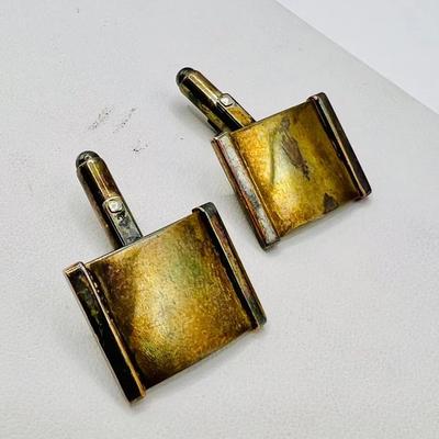 14K Gold & 925 Sterling Silver Stamped Cuff Links