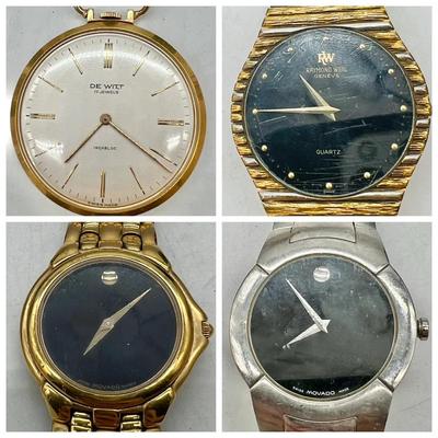 (4) Mens Watches incl. Movado & DeWitt 17 Jewels Incabloc