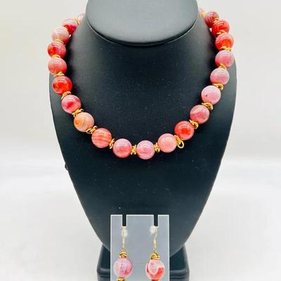 Marbled Costume Jewelry Necklace & Earrings
