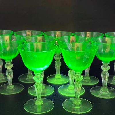 (11) Huntington Glass Pistachio Glasses — Glowing Green in Ultraviolet Light