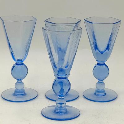 (4) Vintage Blue Cordial Glasses