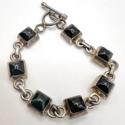 7.25” Sterling Silver & Black Bracelet Stamped 925