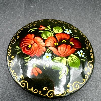 Signed Russian Lacquer Zhostovo Style Pin