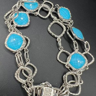 18K Gold & Sterling Silver Gemstone Bracelet 