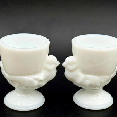 (2) Vintage Milk Glass Egg Cups