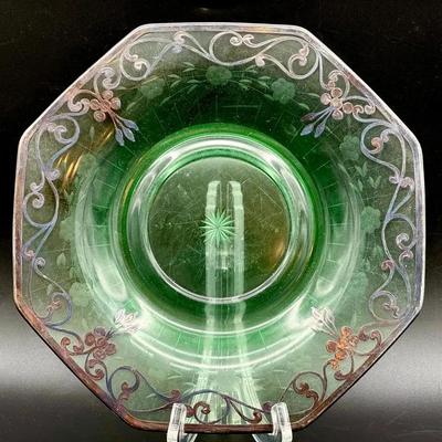 vintage green Depression glass serving plate