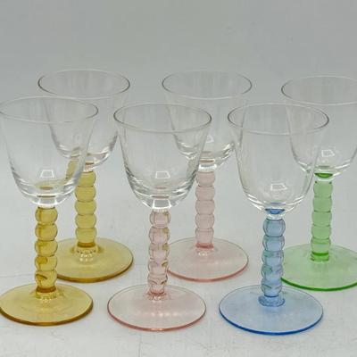 (6) Balled Stem Cordial Glasses-Some UV Reactive