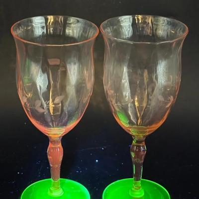 (2) Weston Floral Cut Water Goblets