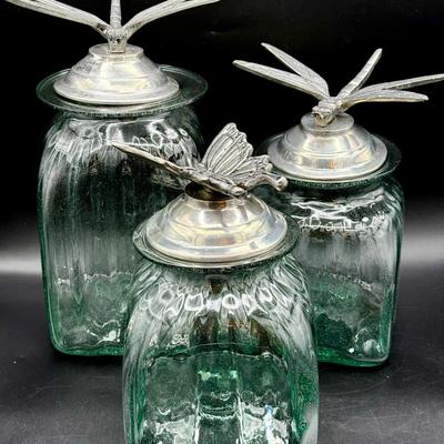 (3) Vintage Style Kitchen Canisters W Metal Lids 